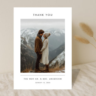 Cartão De Agradecimento Moderno Minimalista Casamento Montanha Foto Casal