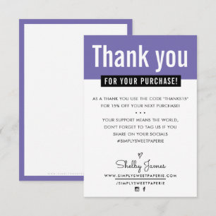 Cartão De Agradecimento MODERNO OBRIGADO A comprar inserir roxo