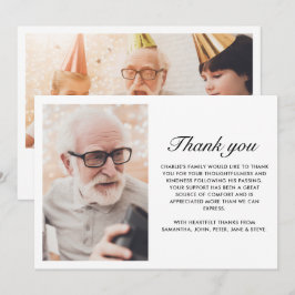 Cartão De Agradecimento Moderno Preto 2-Foto Elegante Roteiro Funeral