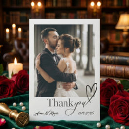 Cartão De Agradecimento Moderno Rótulo Caligráfico Minimalista de Foto Cas