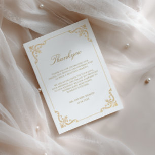 Cartão De Agradecimento Moldura Barroca Rococó Elegante Dourada Casamento
