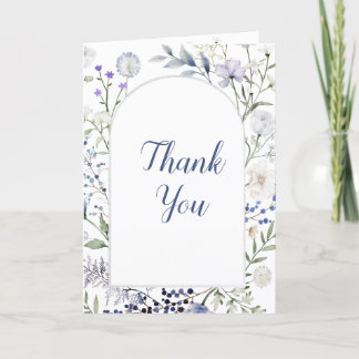 Cartão De Agradecimento Moldura de Flor Silvestre Azul Aquarela