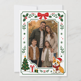 Cartão De Agradecimento Moldura de Foto de Natal da Família com Corgi Fofo