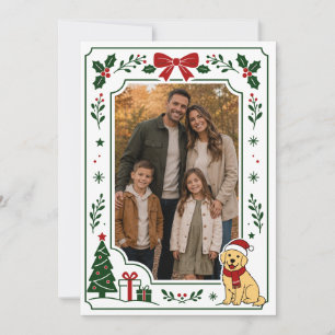 Cartão De Agradecimento Moldura de Foto de Natal da Família com Golden Ret