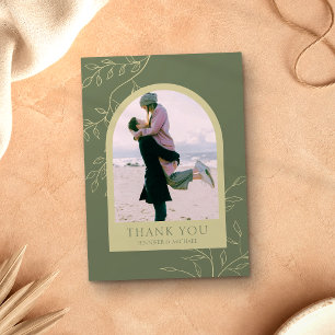 Cartão De Agradecimento Moldura de Foto Personalizada Floral Verde Salvia
