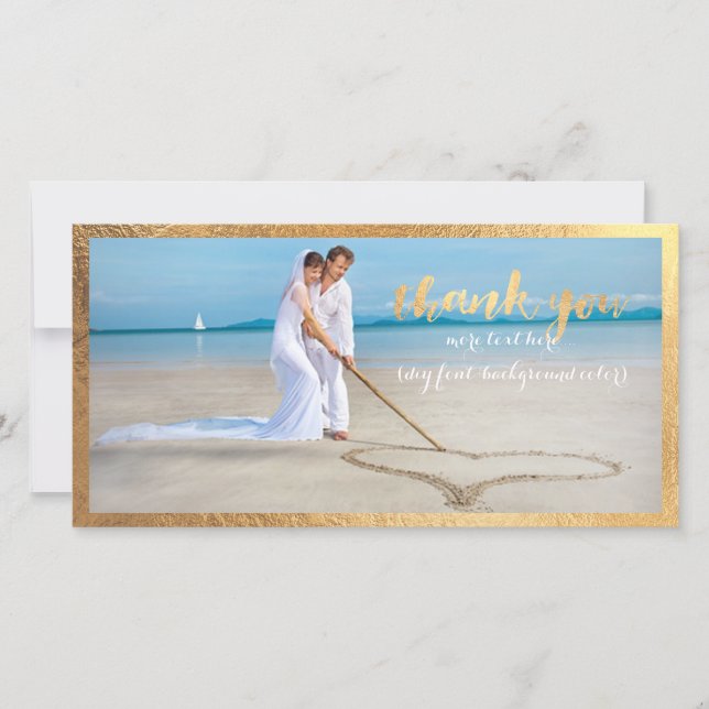 Cartão De Agradecimento Moldura de ouro falso PixDezines/foto de casamento (Frente)