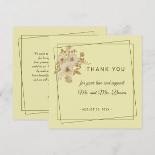 Cartão De Agradecimento Moldura de Rosa – Casamento Amarelo Celestial