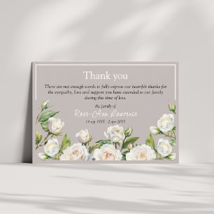 Cartão De Agradecimento Moldura de rosas brancas em aquarela floral funera