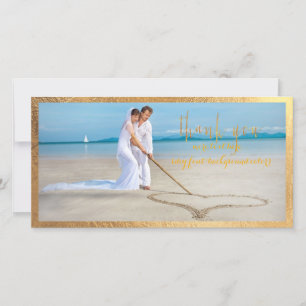 Cartão De Agradecimento Moldura dourada falsa PixDezines/foto de casamento