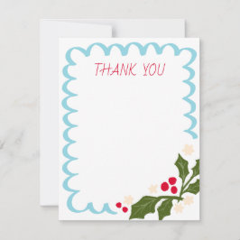 Cartão De Agradecimento Moldura Festiva Azul com Holly
