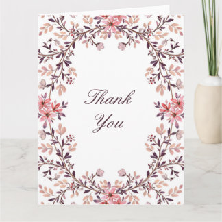 Cartão De Agradecimento Moldura Floral Aquarela Romântica em Creme-Outono