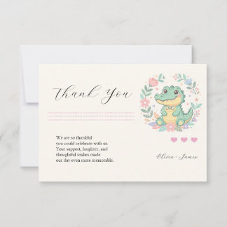 Cartão De Agradecimento Moldura Floral de Crocodilo Bebê Fofo