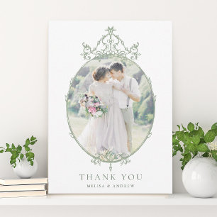 Cartão De Agradecimento Moldura Simples Vintage Verde Salvia Casamento Fot