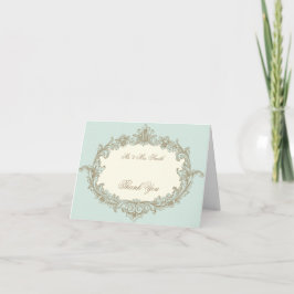 Cartão De Agradecimento Moldura Vintage Creme Dourado Azul Casamento Agrad