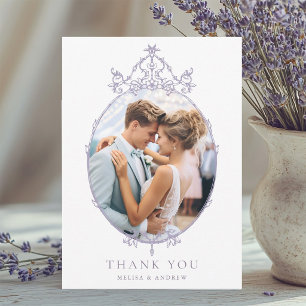 Cartão De Agradecimento Moldura Vintage Simples de Lavanda para Foto de Ca
