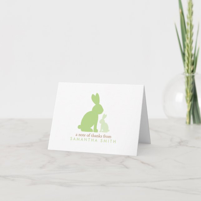 Cartão De Agradecimento Mom and Baby Rabbits Green Baby Shower Thank You (Frente)