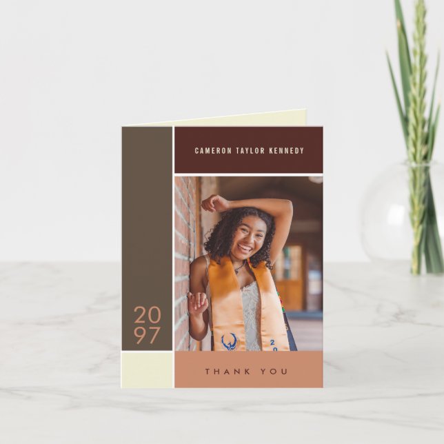 Cartão De Agradecimento Mondrian Simple Color Blocks Graduação Foto (Frente)