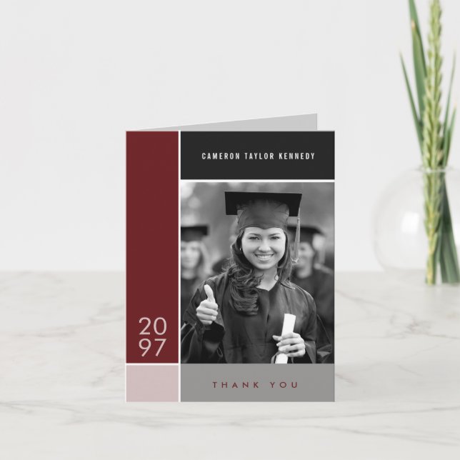 Cartão De Agradecimento Mondrian Simple Color Blocks Graduação Foto (Frente)