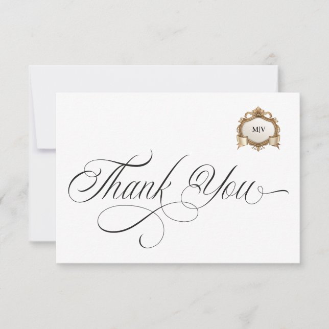 Cartão De Agradecimento Monogram Crest Thank You Card (Frente)