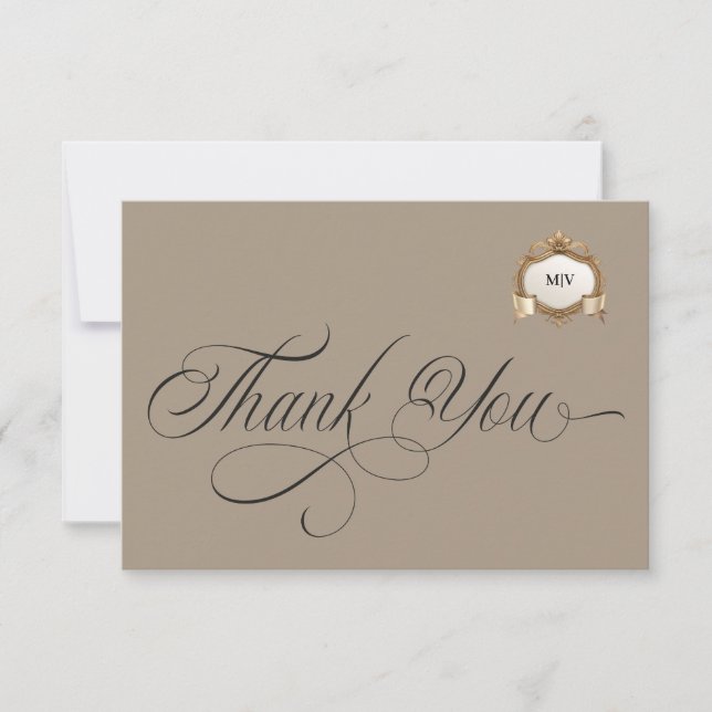 Cartão De Agradecimento Monogram Crest Thank You Card (Frente)