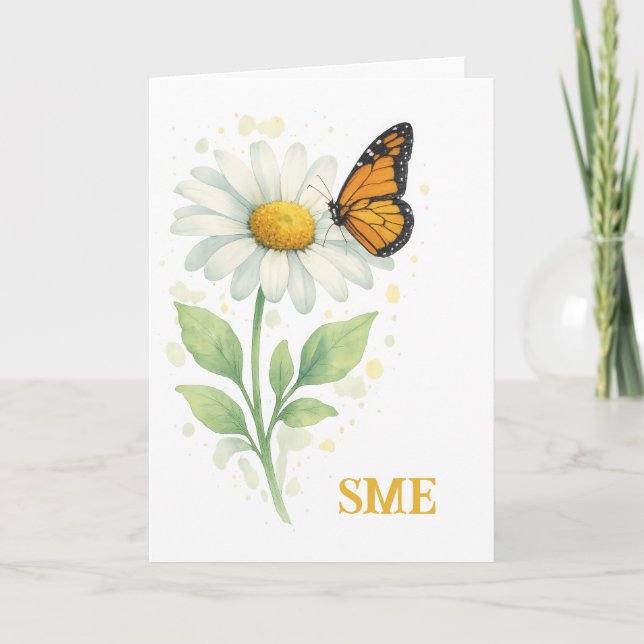 Cartão De Agradecimento Monogram Notecard - Daisy & Butterfly (Frente)