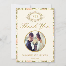 Cartão De Agradecimento Monogram Vintage Ivory Wedding Thank You Card