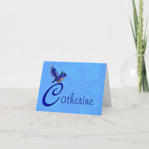 Cartão De Agradecimento Monograma Bluebird Inicial C Personalizado