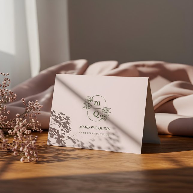 Cartão De Agradecimento Monograma Botânico Elegante Aquarela Floral (Elegant Botanical Monogram Logo Floral Watercolor Thank You Card)