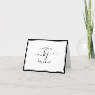 Cartão De Agradecimento Monograma Branco Preto Da Mesa Da Placa Nota