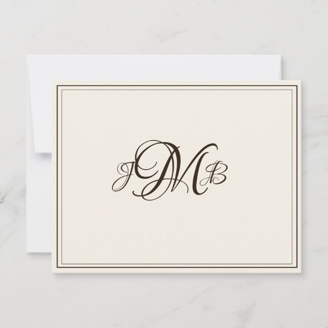 Cartão De Agradecimento Monograma clássico Ecru & Sepia Flourish Script (Frente)