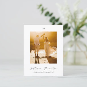 Cartão De Agradecimento Monograma Clássico Preto e Branco Casamento Elegan