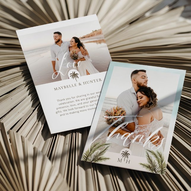 Cartão De Agradecimento Monograma de árvore de fotos moderna minimamente O (Minimal Modern Photo Palm Tree Monogram Thank You)