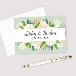 Cartão De Agradecimento Monograma de Casamento Floral Dourado com Creme Ve