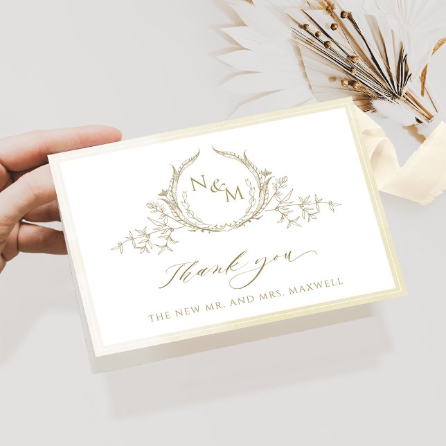 Cartão De Agradecimento Monograma de Champanhe Elegante, Casamento de Aqua (Criador carregado)