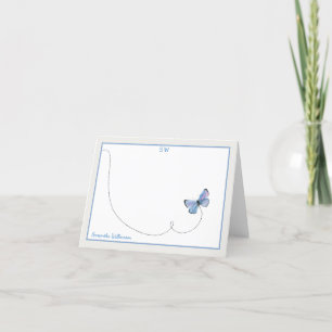 Cartão De Agradecimento Monograma de Voo da Borboleta Azul Aquarela