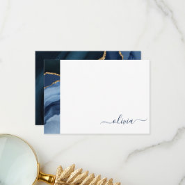 Cartão De Agradecimento Monograma Dourado de Geodo Azul do marinho