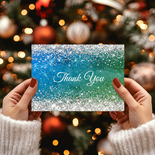 Cartão De Agradecimento Monograma falso dourado brilhante azul verde fofo