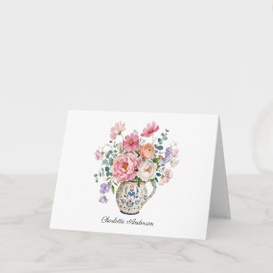 Cartão De Agradecimento Monograma Florais Elegantes Vintage Cottagecore
