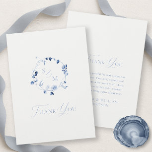 Cartão de Agradecimento Monograma Floral Azul Empo