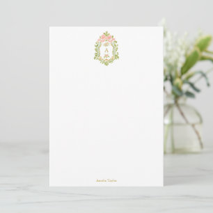 Cartão De Agradecimento Monograma Floral Francês Personalizado com Laço Co