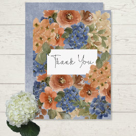 Cartão De Agradecimento Monograma Floral Russo Azul e Laranja Queimado