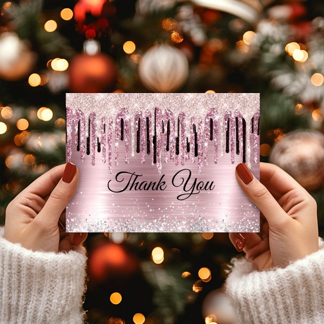 Cartão De Agradecimento Monograma holográfico de rosa chic (Criador carregado)