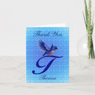 Cartão De Agradecimento Monograma Inicial T Personalizado Bluebird
