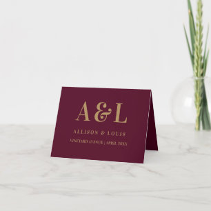 Cartão De Agradecimento Monograma Minimalista de Casamento Dourado