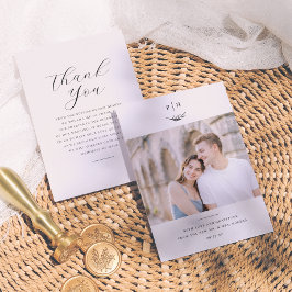 Cartão De Agradecimento Monograma Minimalista Foto de Casamento Elegante