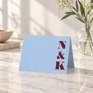 Cartão De Agradecimento Monograma Moderno Simples e Ousado Casamento Azul