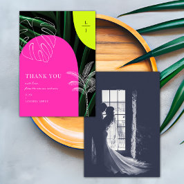 Cartão De Agradecimento Monograma Neon Arches Foto Tropical Casamento