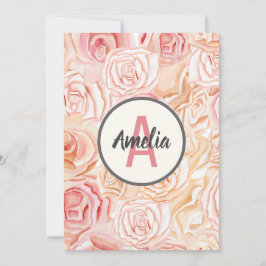 Cartão De Agradecimento Monograma Personalizado de Aquarela em Rosa e Pêss