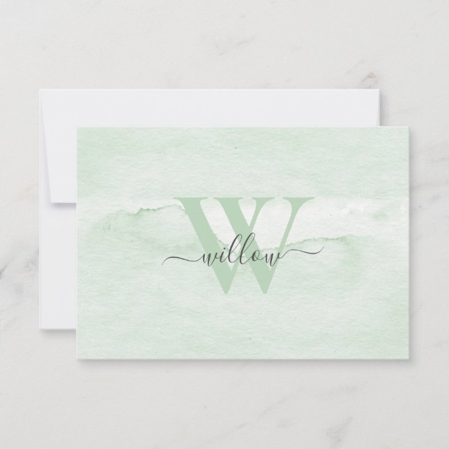 Cartão De Agradecimento Monograma Personalizado Dusty Green Watercolor Fam (Frente)