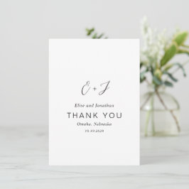Cartão De Agradecimento Monograma Preto e Branco Casamento Elegante